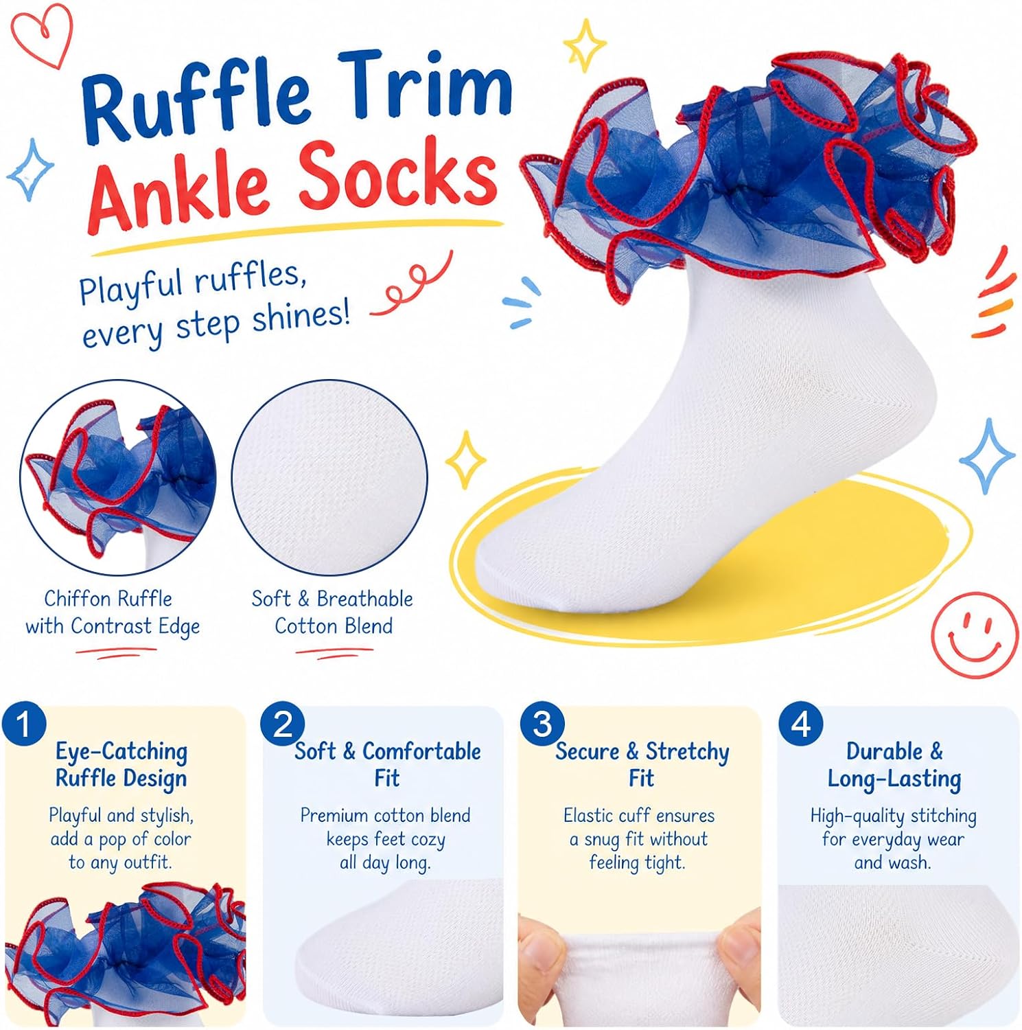 Girls Ruffle Socks Frilly Lace Dress Socks for Kids 4-12 Years