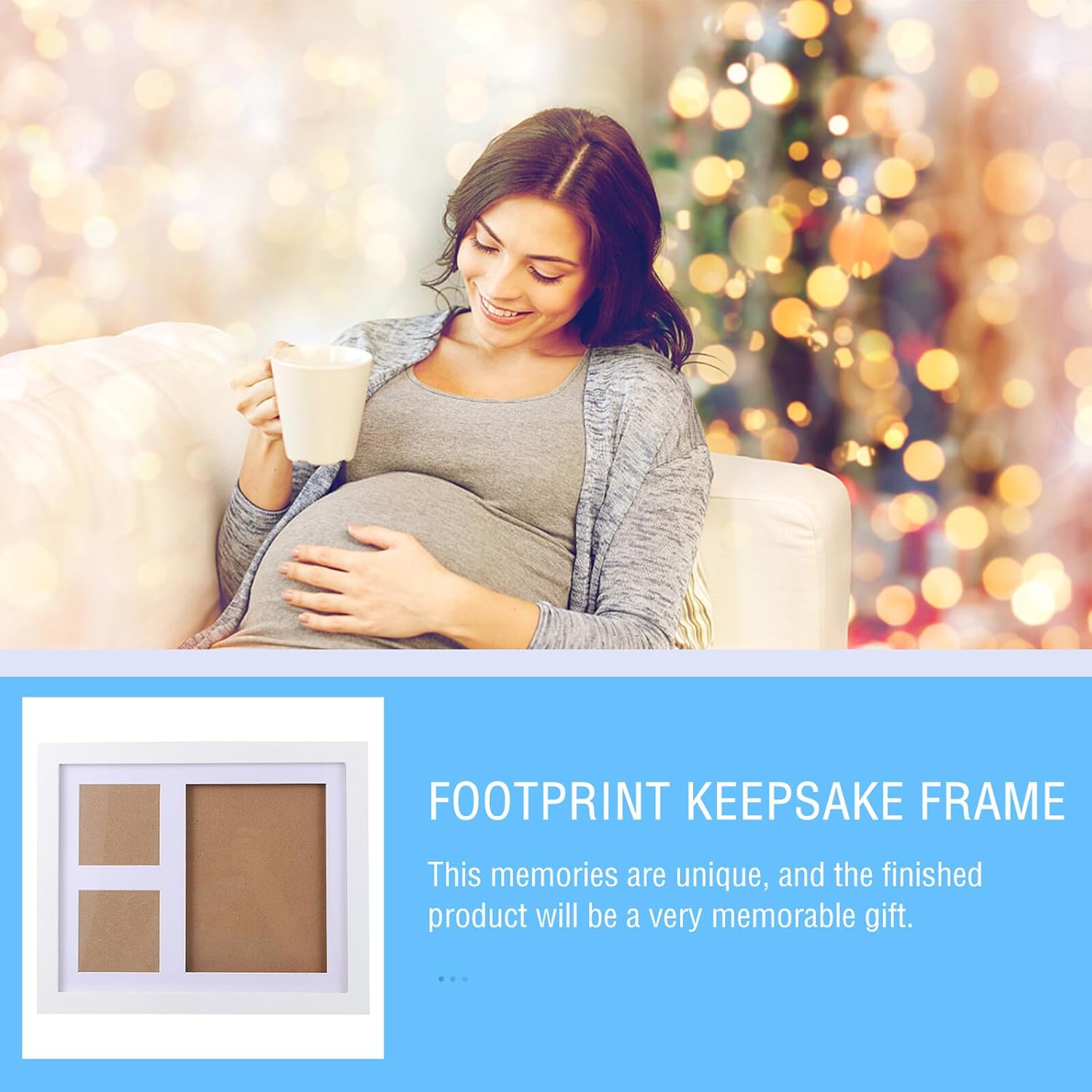 Keepsake Photo Frame with White Non-toxic Ink Pad Hand and Footprint Memory Kit for Shower Nursery Milestone Display