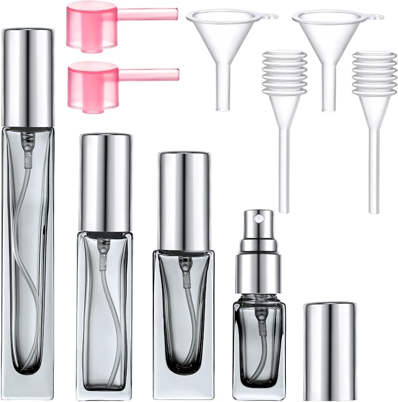 Conjunto de frascos atomizadores para perfume Yikimyfo em vidro, 4 unidades com 3 mL, 5 mL, 9 mL e 10 mL, com acessórios