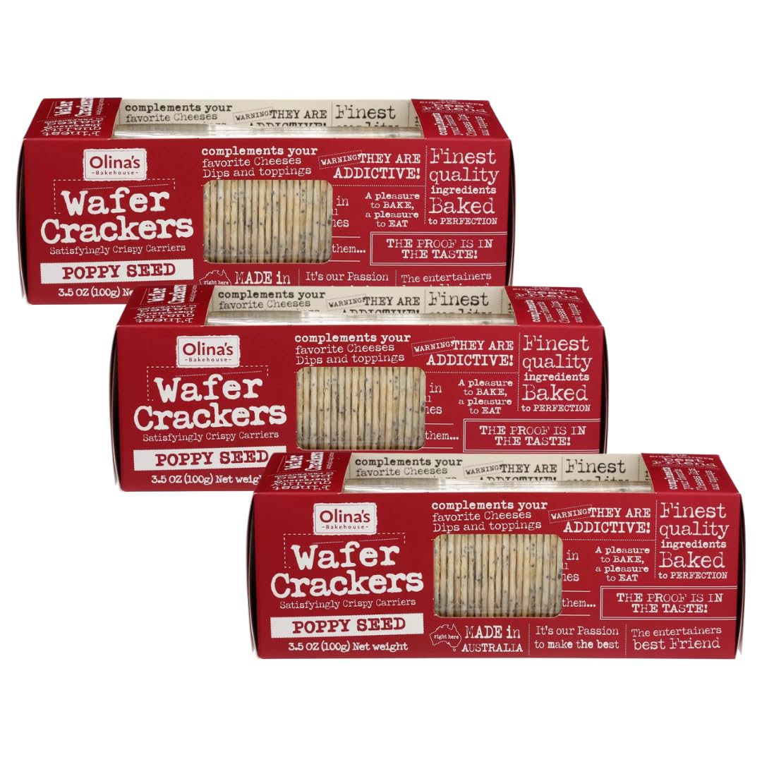 Olina's Bakehouse Crackers, Assorted (3-Pack, Poppyseed - Wafer)
