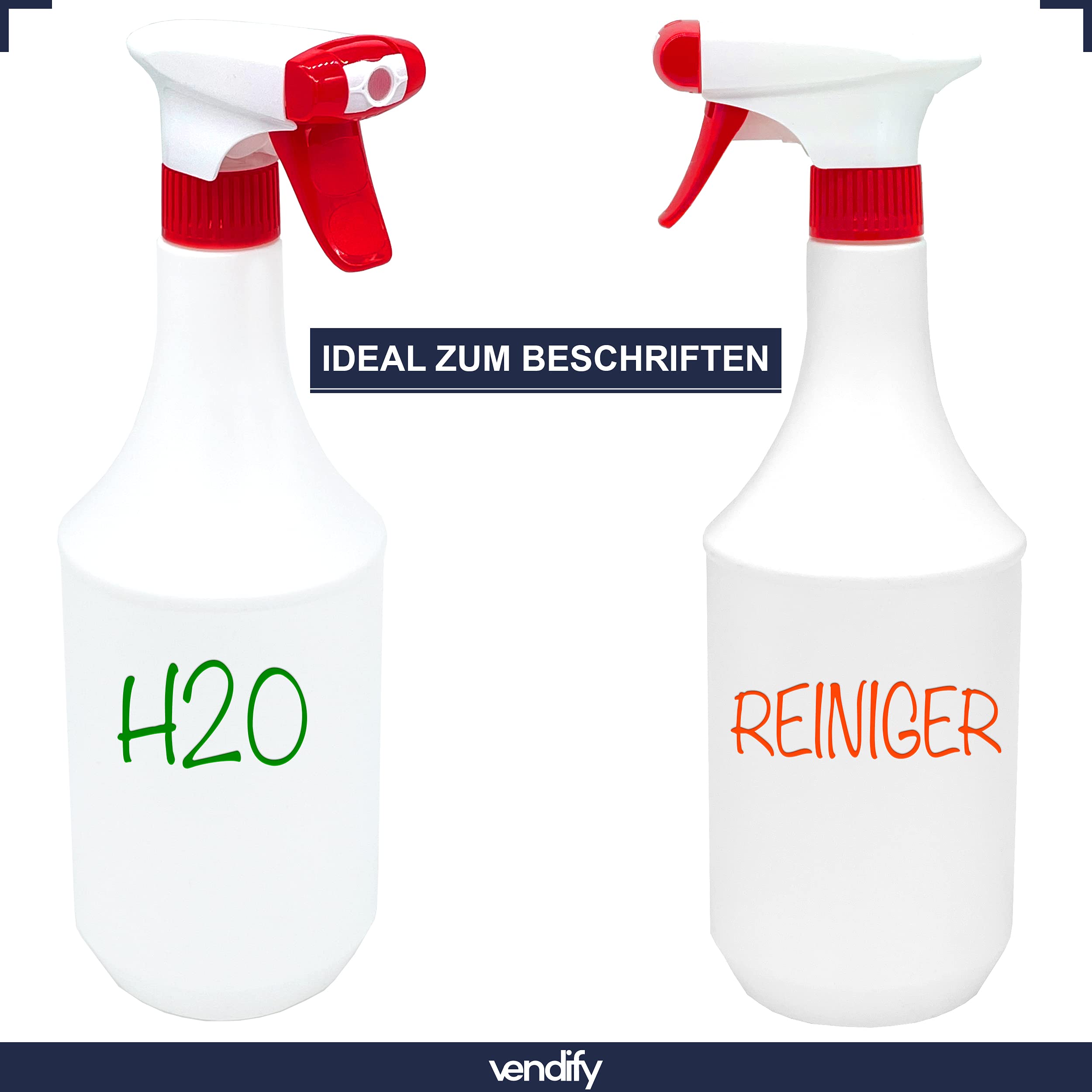 Sprühflasche 1 Liter / 1000 ml mit Schaum Düse - Leer ohne Label - Premium Qualität - 1l groß nachfüllbar Spray Bottle Fein Zerstäuber für Reinigungsmittel (12 Sprühflaschen)