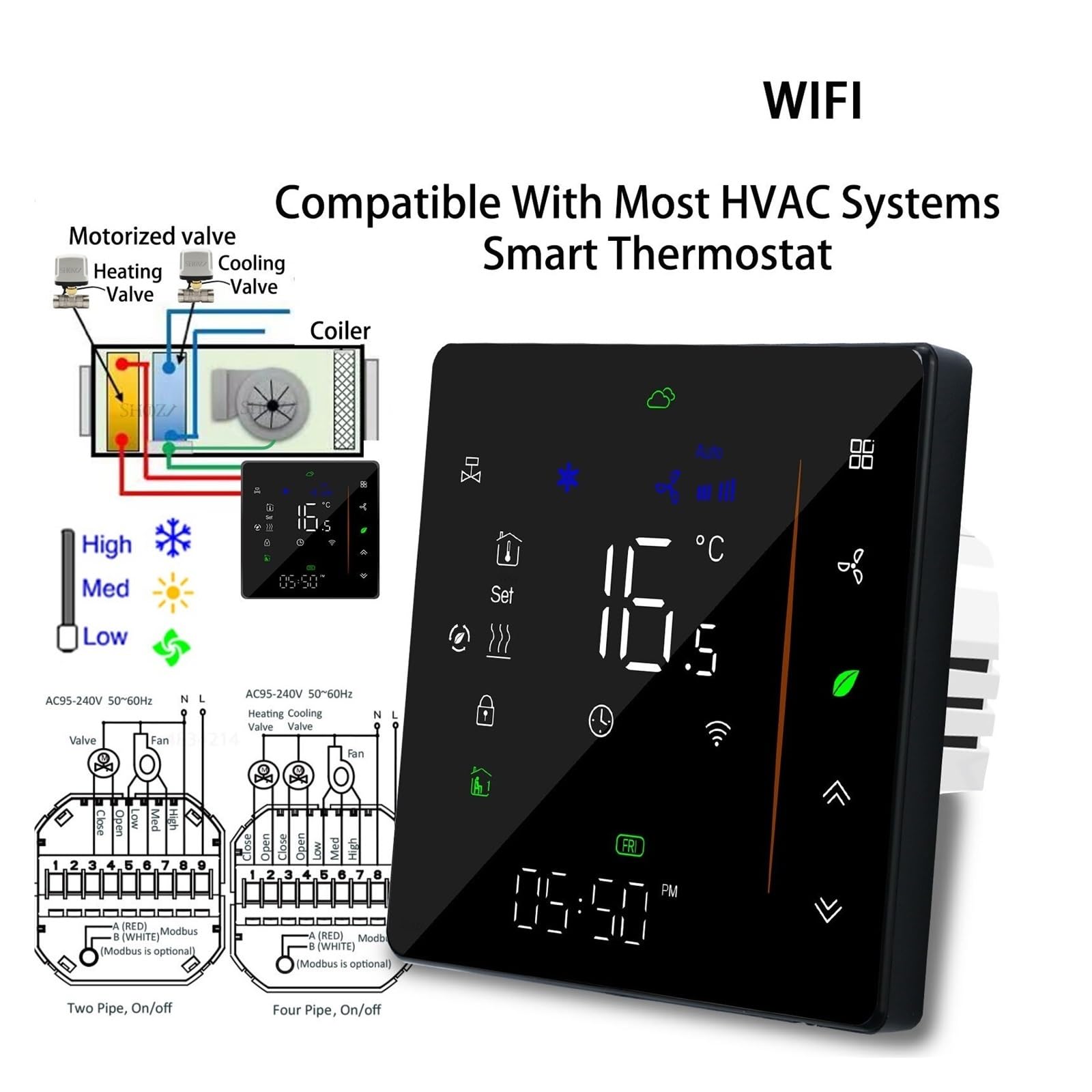 Termostato Hvac con display digitale Termostato intelligente Raffreddamento di riscaldamento a 3 velocità for controller di climatizzazione