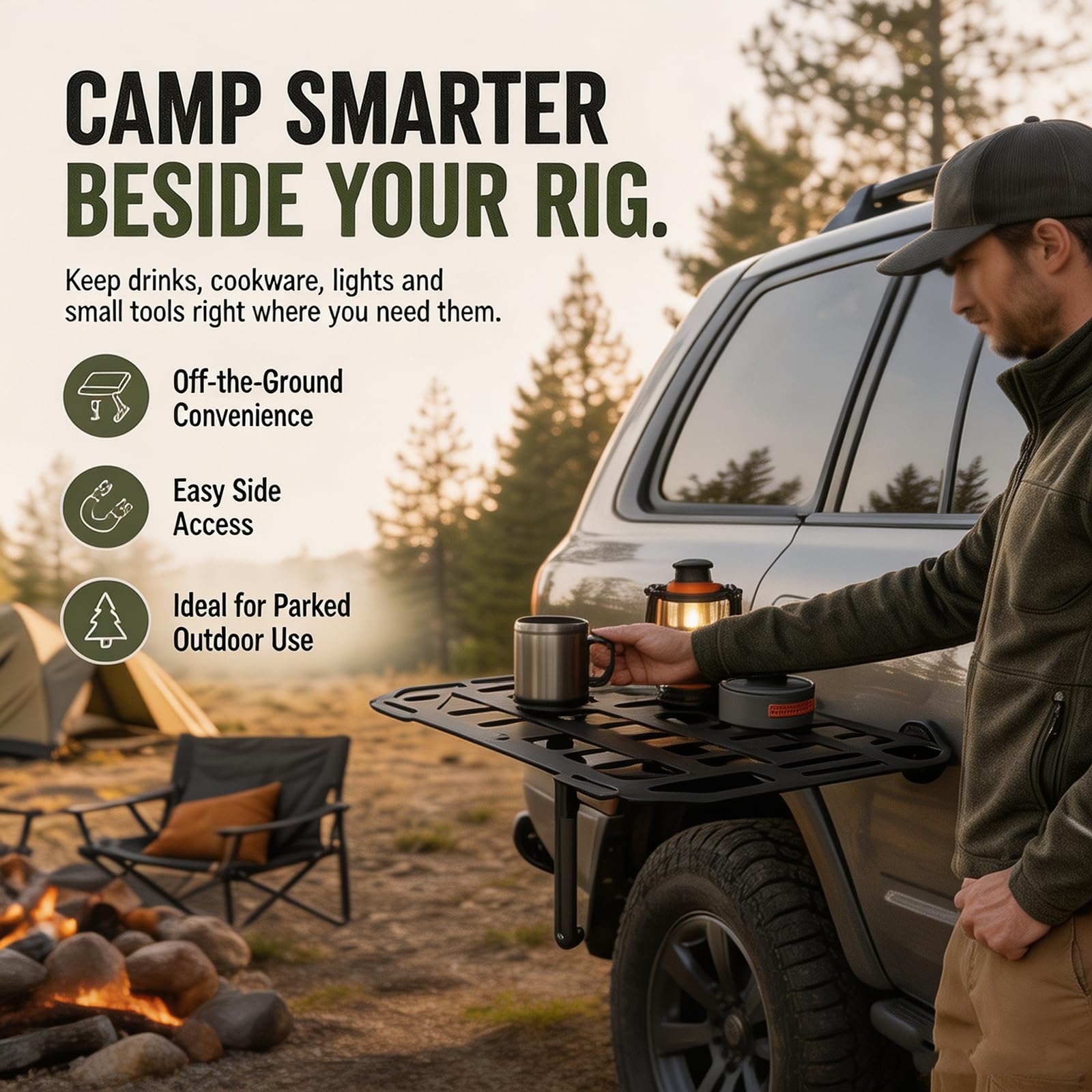 AMOSIJOY Heavy-Duty Magnetic Vehicle Side Table Für SUV Wohnmobil Camping Autotisch (55cm*25cm,Black)