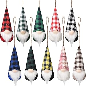 10 Pcs Autumn Winter Home Hanging Gnome Ornaments Adorable Christmas Gnomes Handmade Plush Swedish Cross-Hatch House Holiday Decorations Santa Tomte