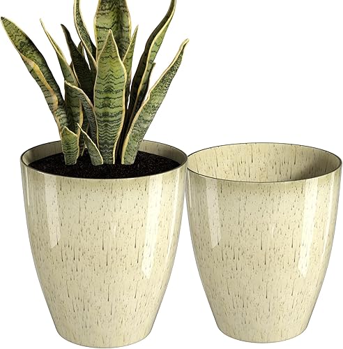QCQHDU Macetas de 10 pulgadas para plantas de interior y exterior, paquete de 2 macetas resistentes, decoración moderna para porche delantero,