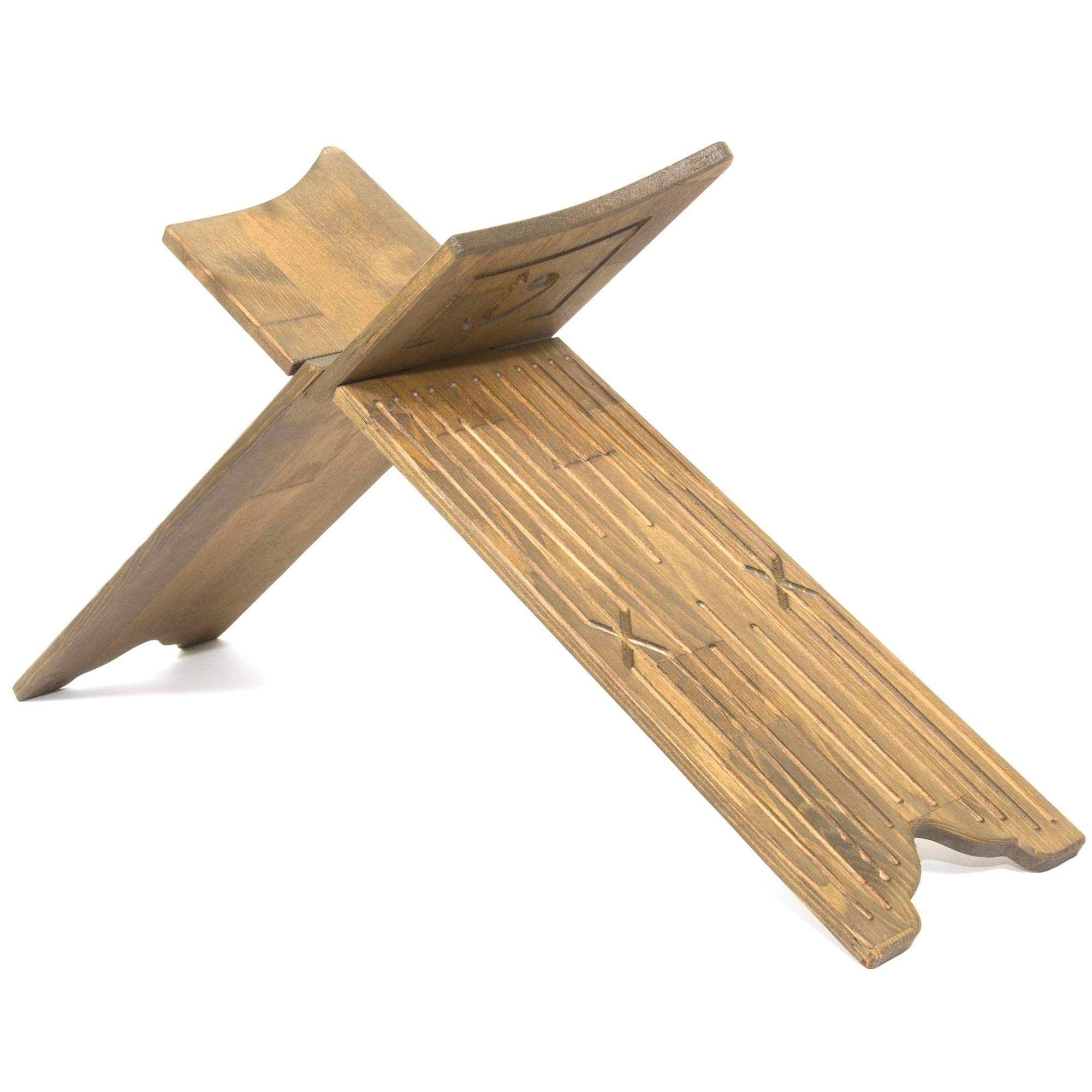 Modefa Islamic Turkish Table Decor Showpiece Gift Quran Book Holder Rahle | Foldable Wooden Stand | Ornate Carvings | Large with Arabic Alif Waw