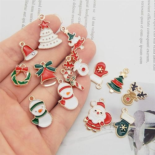 Miniatura 5 de JJG Race - 60 dijes de Navidad esmaltados en tono dorado surtidos para collares, aretes, pulseras, manualidades, fabricación de joyas y manualidades