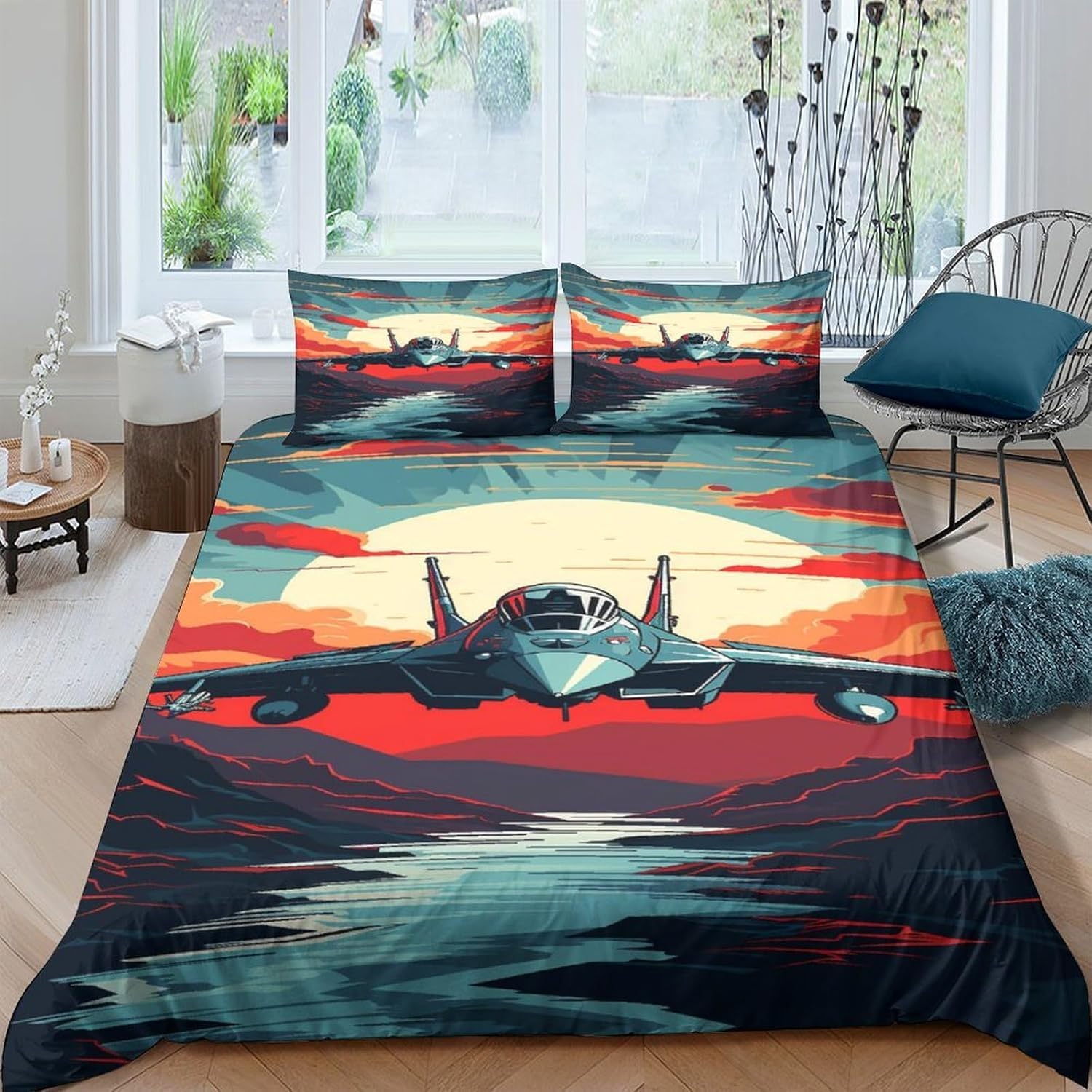 Airplane 3D Bedding Sets Twin Full Queen King Size Duvet Cover Set 3Pcs Ultra Soft Breathable Cotton Comforter Cover With Zipper Ties (1 Duvet Cover + 2 Pillow Shams) Double Bed 155X220 C-76994069597