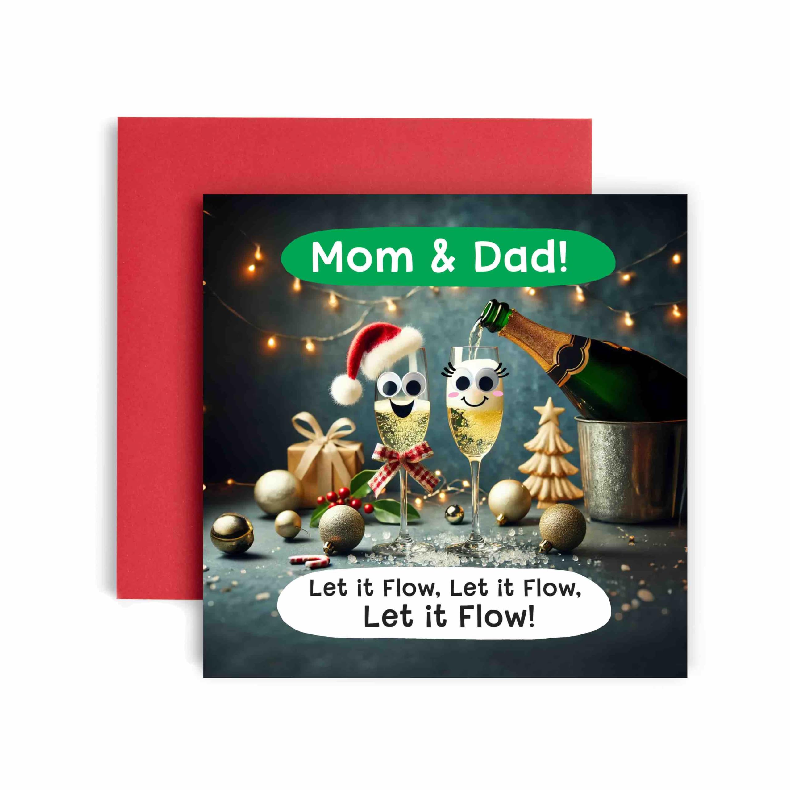 Huxters Christmas Cards for Women – Let it Flow Christmas Mom and Dad Happy Christmas Card for Christmas - Funny Christmas Card (Mom and Dad)