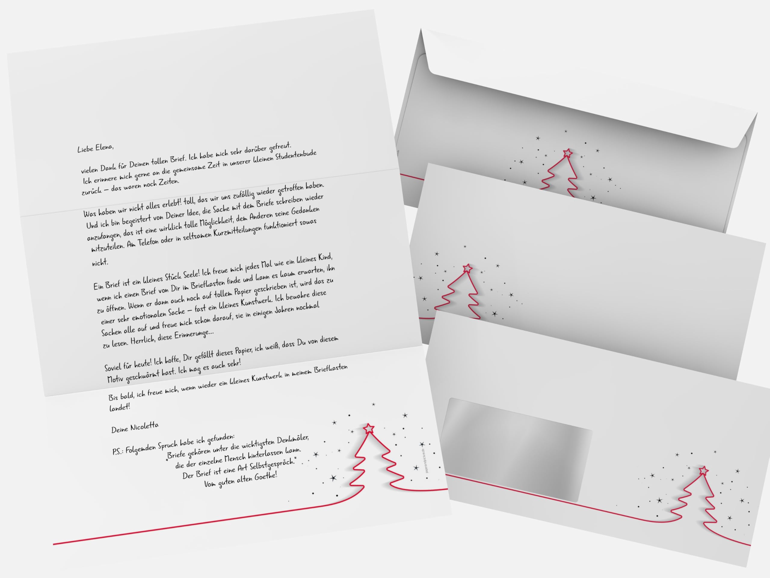 Weihnachtsbriefpapier Set - 50 Blatt Rotes Tannenbaum Design Mit Umschlägen