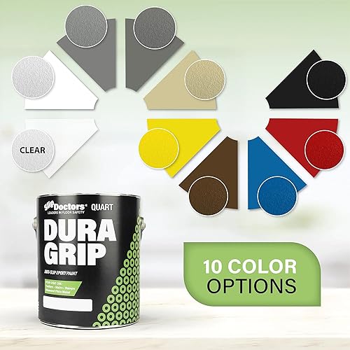Miniatura 6 de Dura Grip - Pintura antideslizante (cuarto de galón, arena) para hormigón, madera, azulejos y metal, revestimiento antideslizante para pisos,