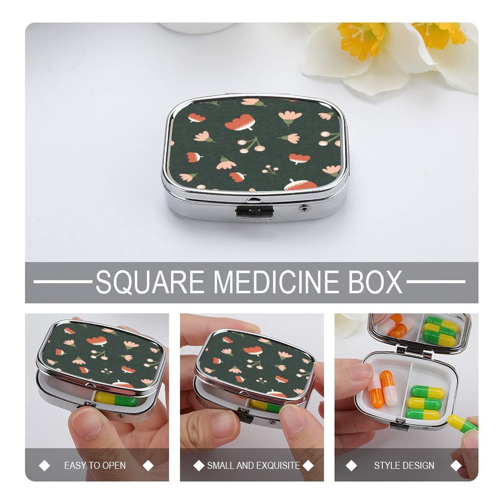 Pastillero De Viaje Pastillero Patrón De Flores De Dibujos Animados Pequeño Monedero Pastillero Caja De Almacenamiento De Medicamentos, Caja De Vitaminas Portátil
