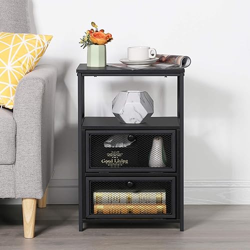 Miniatura 5 de VECELO Mesita de noche, mesa auxiliar con espacio de almacenamiento y puerta, mesitas de noche modernas para sala de estar, dormitorio, mármol