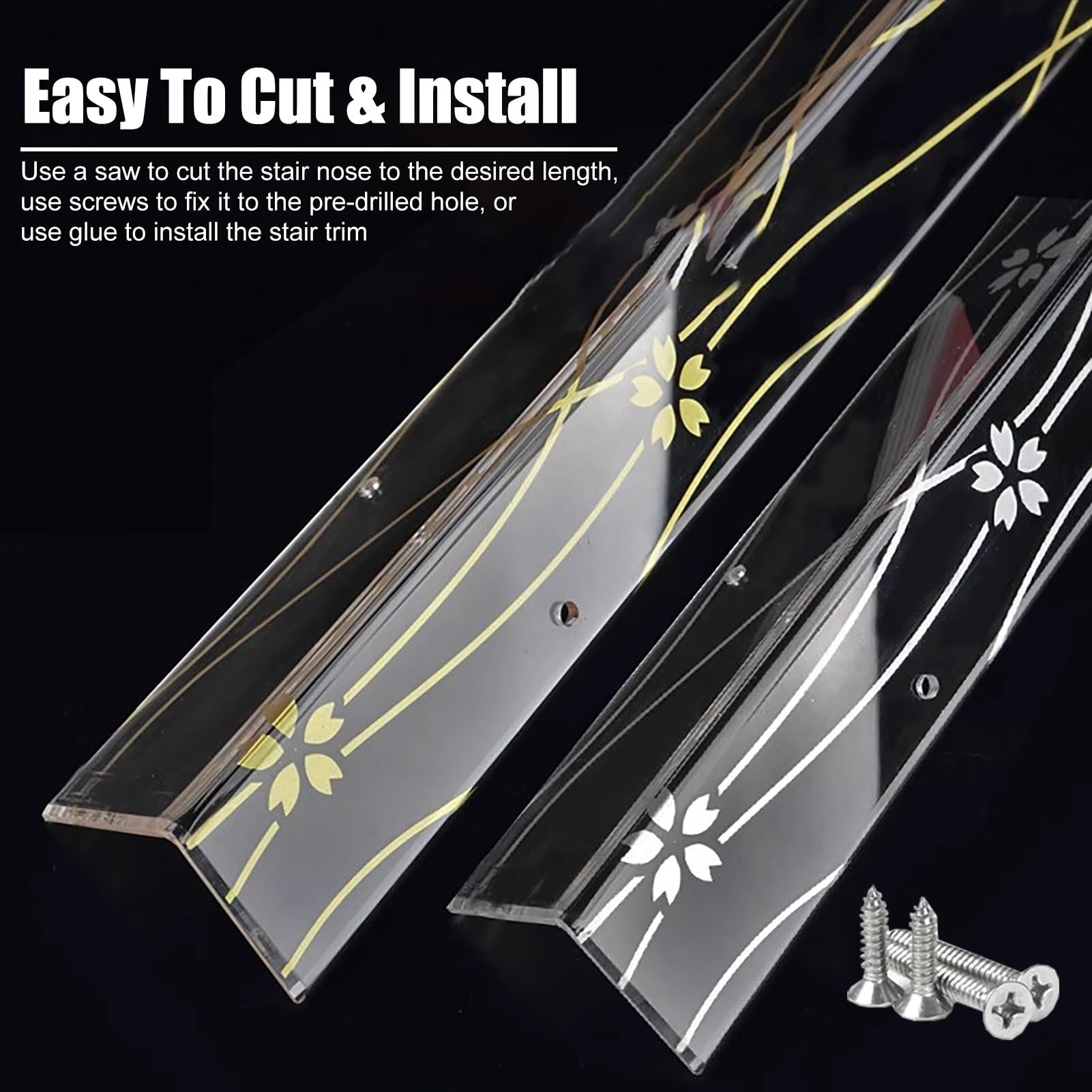CMYUN Barre de Seuil Protection d'angle Murale en Acrylique Découpable avec 4 Vis, Protection d'angle Droite Transparente pour Mur et Marche, Nez de Marche pour la Maison, L'école et Le Bureau.(Gold)