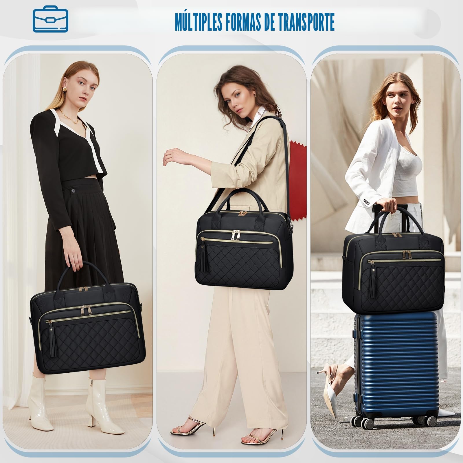 RAINSMORE Maletin Portatil Impermeable Bolso Portatil Mujer 17,3 Pulgadas Portadocumentos Mujer Grande Bolso Ordenador Portatil para Trabajo Oficina Universidad Negro