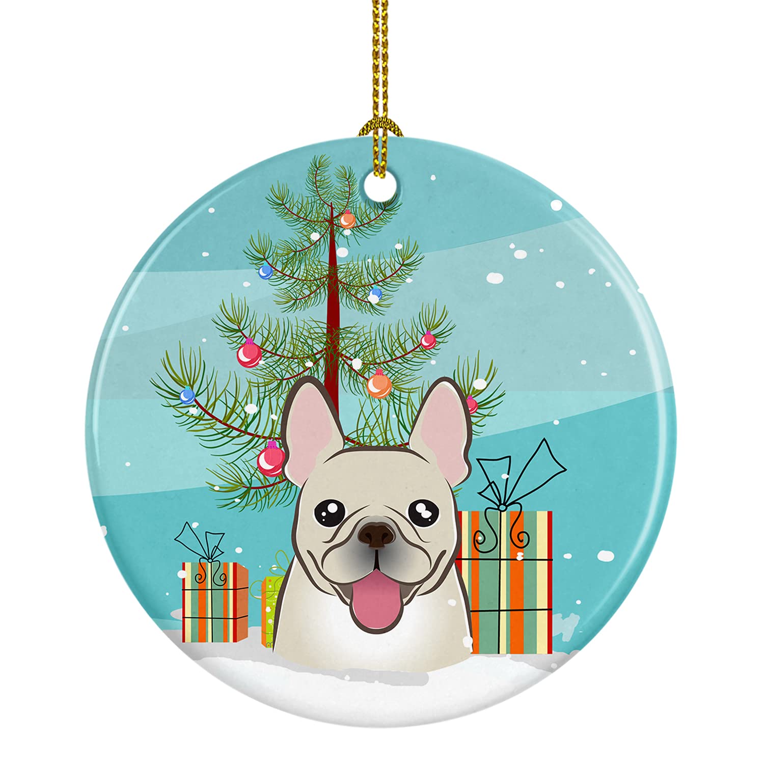 Caroline's Treasures Christmas Tree and French Bulldog Ceramic Ornament Christmas Tree Hanging Decorations for Home Christmas Holiday, Party, Gift, 3 in, Multicolor