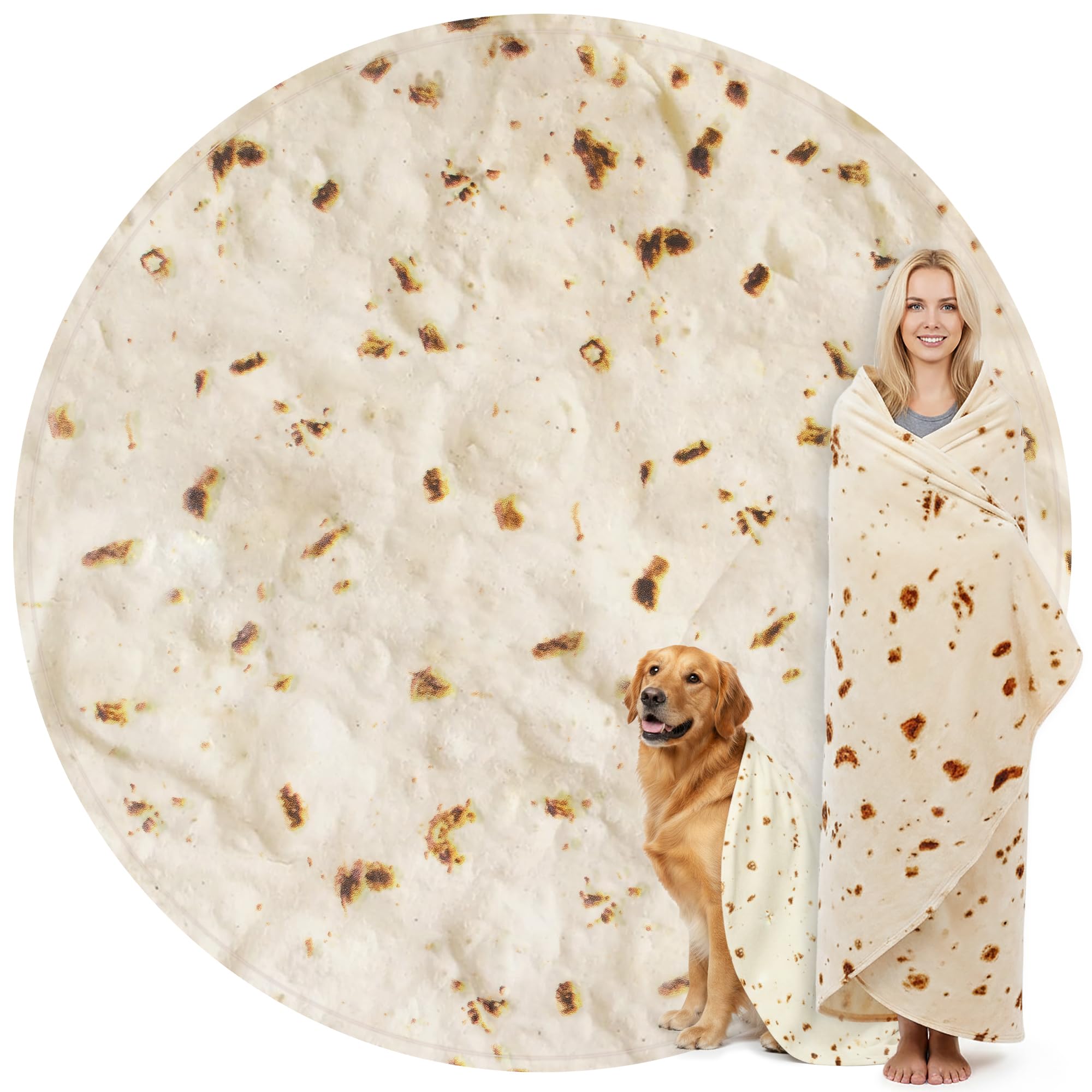 Zulay Kitchen Burritos Tortilla Blanket Wrap - Double Sided Large 71 inches Blanket - Holiday Novelty Soft Flannel Round Blankets Premium 280 GSM - Fun White Elephant Gift for Adults