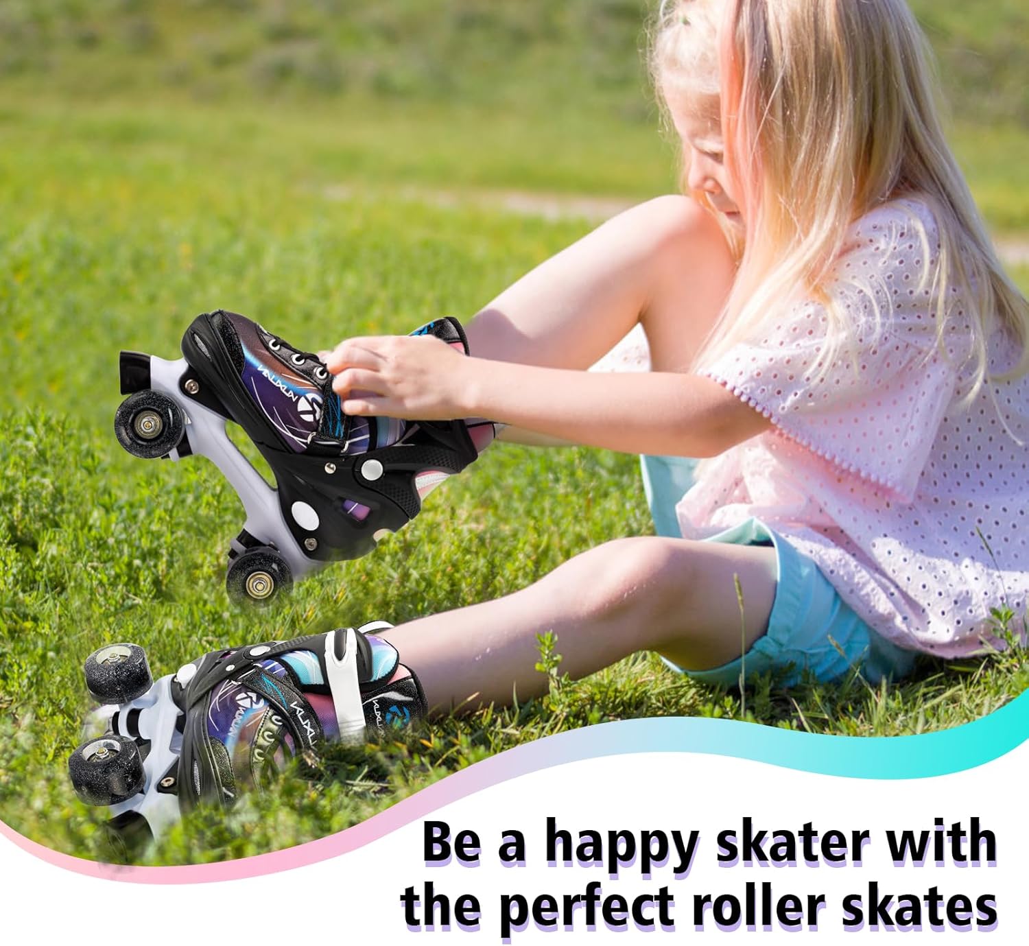 Roller Skates for Kids Girls, 4 Size Adjustable Women Roller Skates with Light Up Wheels for Children Sports & Indoor Outdoor