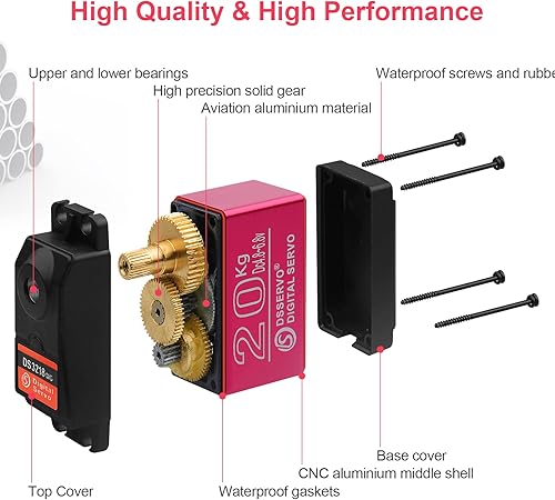 Miniatura 4 de Servomotores servo RC de alto par de torsión de 44.1 lbs, servo de dirección de engranajes de metal completo impermeable con 25T para 16 18 110 112