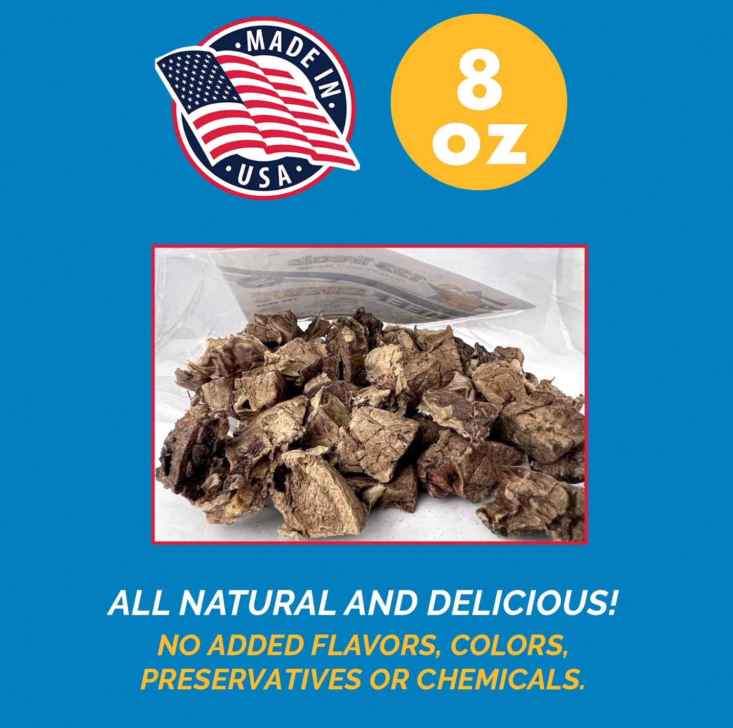 123 Treats Beef Lung Chew Treats - (8 oz Bag) Natural Long-Lasting Jerky Chews for Dogs, Low in Fat & High Protein Training Treats Provides Satisfactory Chewing & Dental Health | Made in USA