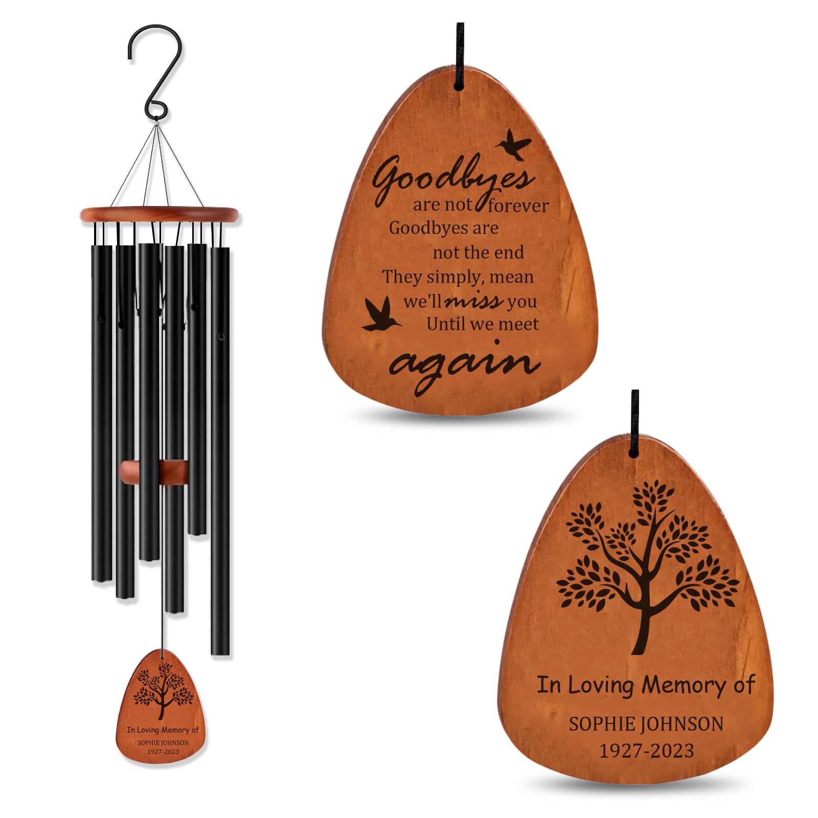 Personalised Memorial Gift, Custom Wind Chime for Loss of Loved Ones, Outdoor Garden Remembrance Engraved, Sympathy Keepsake Remembrance Present in Black Box (25.5/32/37 Inch)