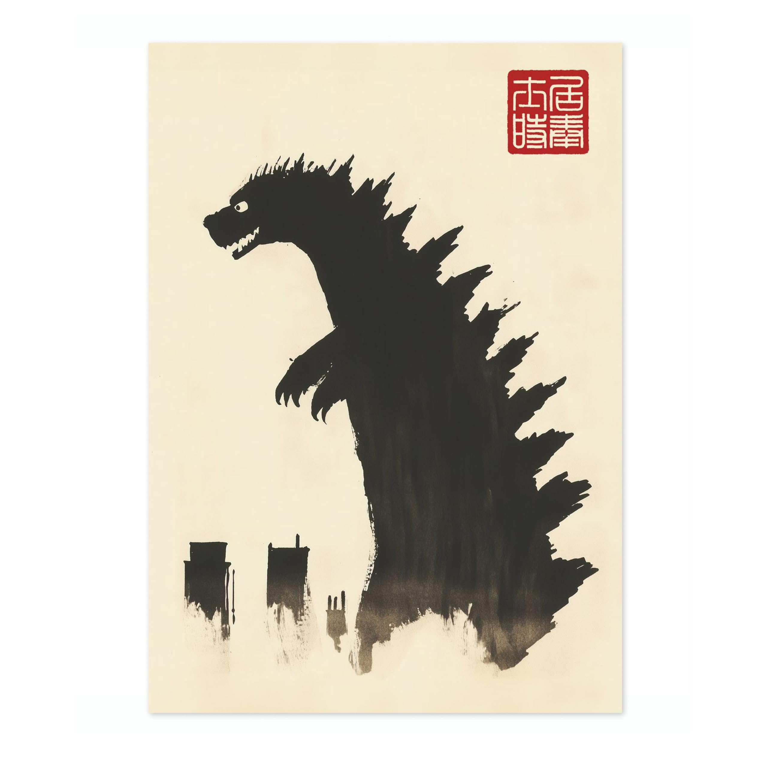 Godzilla Matsumoto Hoji Poster, Japanese Woodblock Art Prints, Ukiyo-e Painting, Minimalist Zen Wall Art, Bedroom Home Decor, A4 (Print Only) - 29.7x21cm