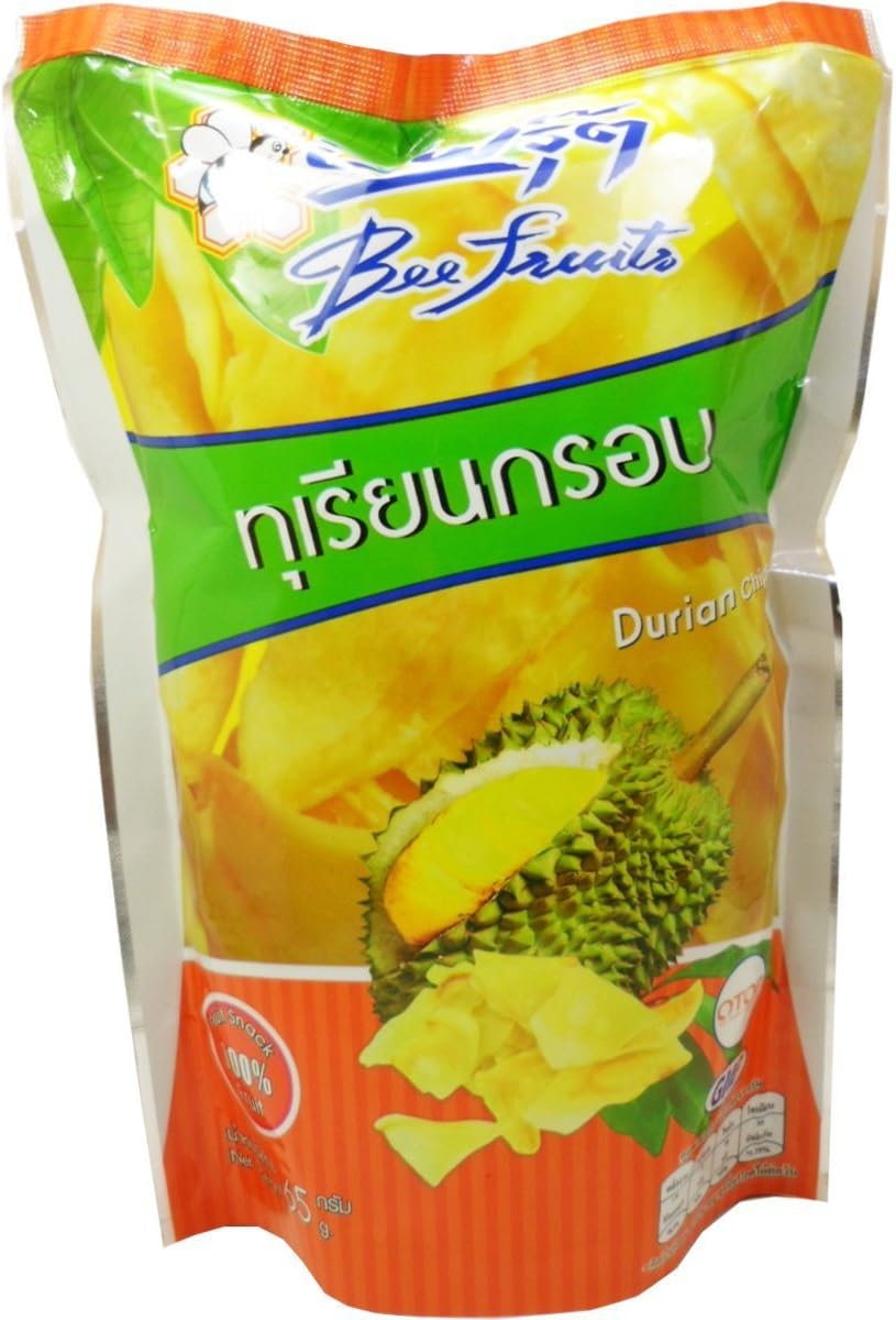 Crisp Fried Durian Chips Snack Real Fruit Net Wt 65 G (2.29 Oz) Bee-fruits Brand X 6 Bags