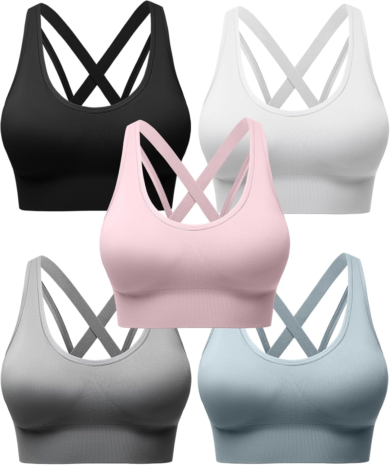 Sports Bras for Women High Support, Multipack Padded Supportive Criss Cross Back Wireless Running Yoga Workout Bra 3/5 Pack