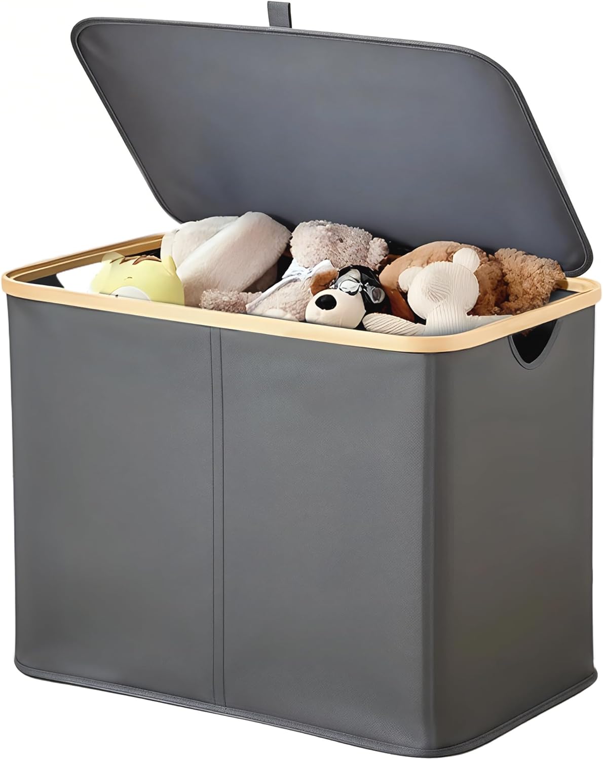 Storage Basket with Lid and Handles, 100L Fabric Bin with Divider for Shelf, Closet, Toy Organization, Collapsible Storage Organizer for Home, Grey