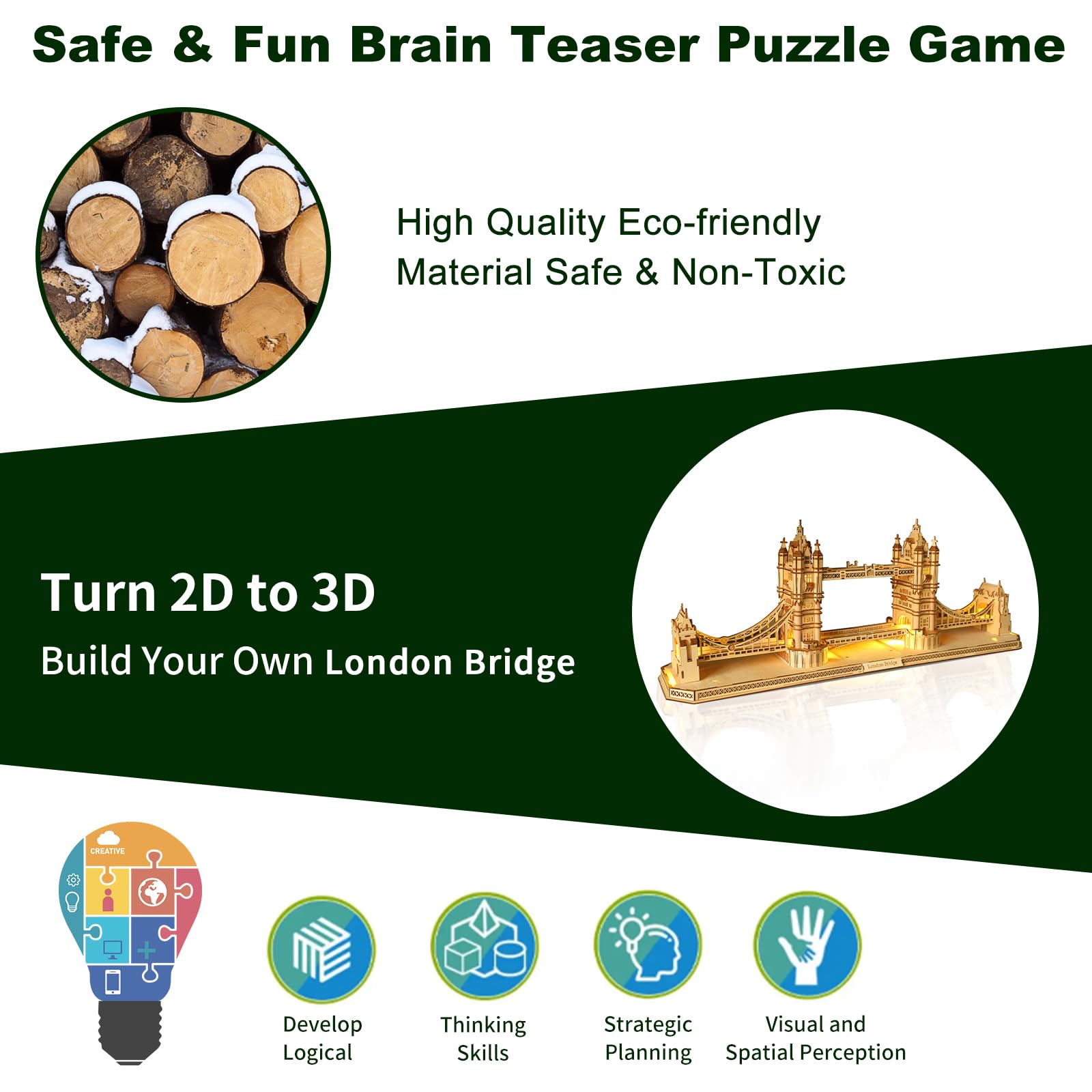Drewniane puzzle 3D dla dorosłych, London Tower Bridge, architektura drewniana, zestaw modelarski, brytyjskie pamiątki, mechaniczne drewno, zabawka DIY, dekoracja domu, Boże Narodzenie i