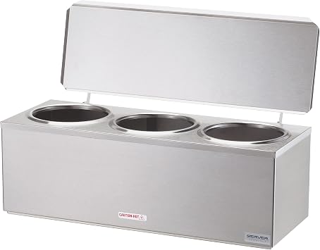 Server Products 3-Space Heated Cone Dip Warmer Dipper Well for Ice Cream Cone with Hinged Lid, Stainless Steel Holds 3, Model 92040