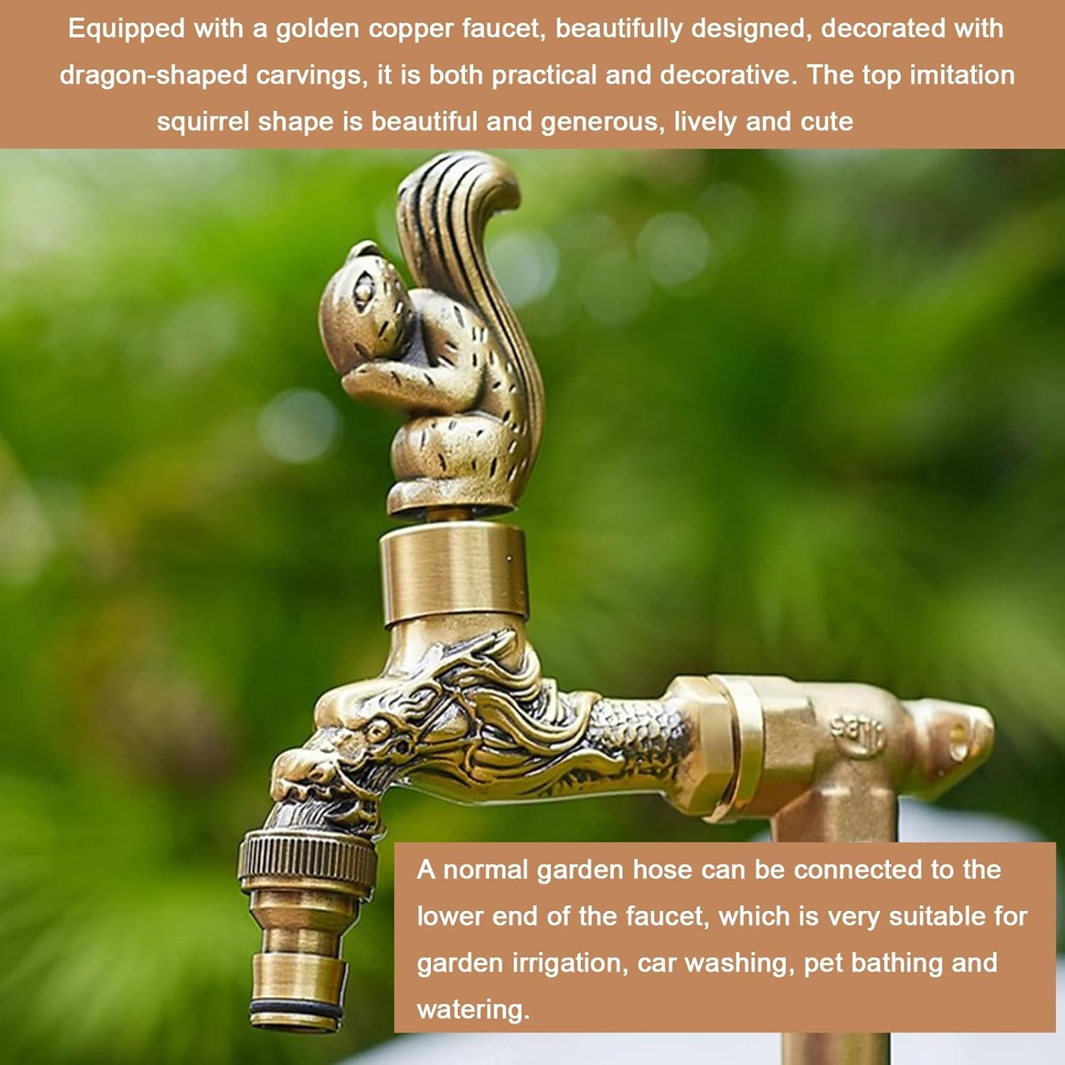 Antique Brass Outdoor Vertical Water Fountain - 40cm Garden Column with Anti-Freeze Pipe & Cotton Insulation, Ideal for Irrigation & Garden Decor, Elegant Water Feature