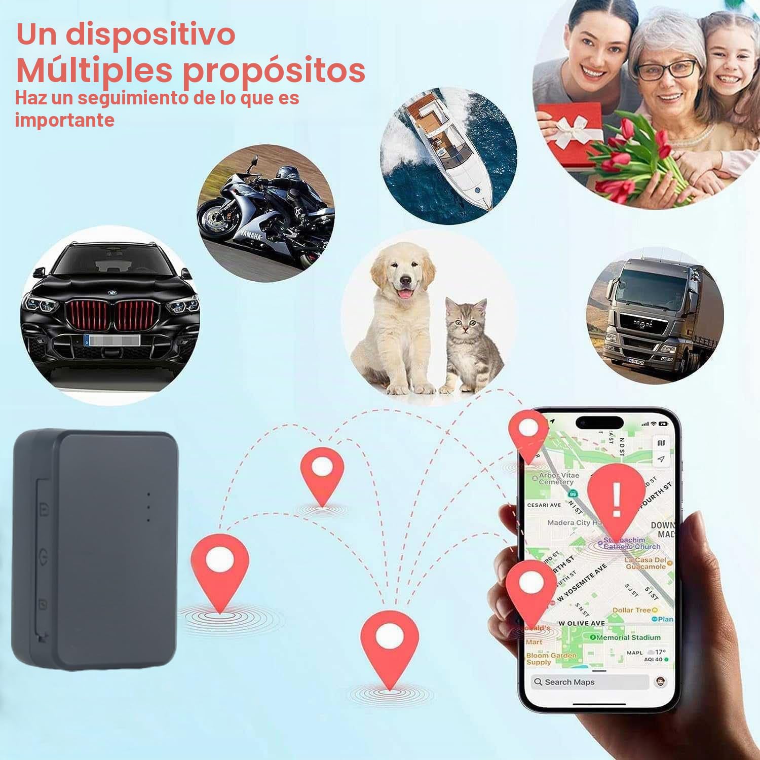 Localizador GPS para Coche Auto con App, Rastreador 4G LTE para Vehículos, Motos y Equipaje, Batería de 60 días Mini GPS con Tarjeta SIM Incorporada, Monitoreo en Tiempo Real e Historial de Ruta