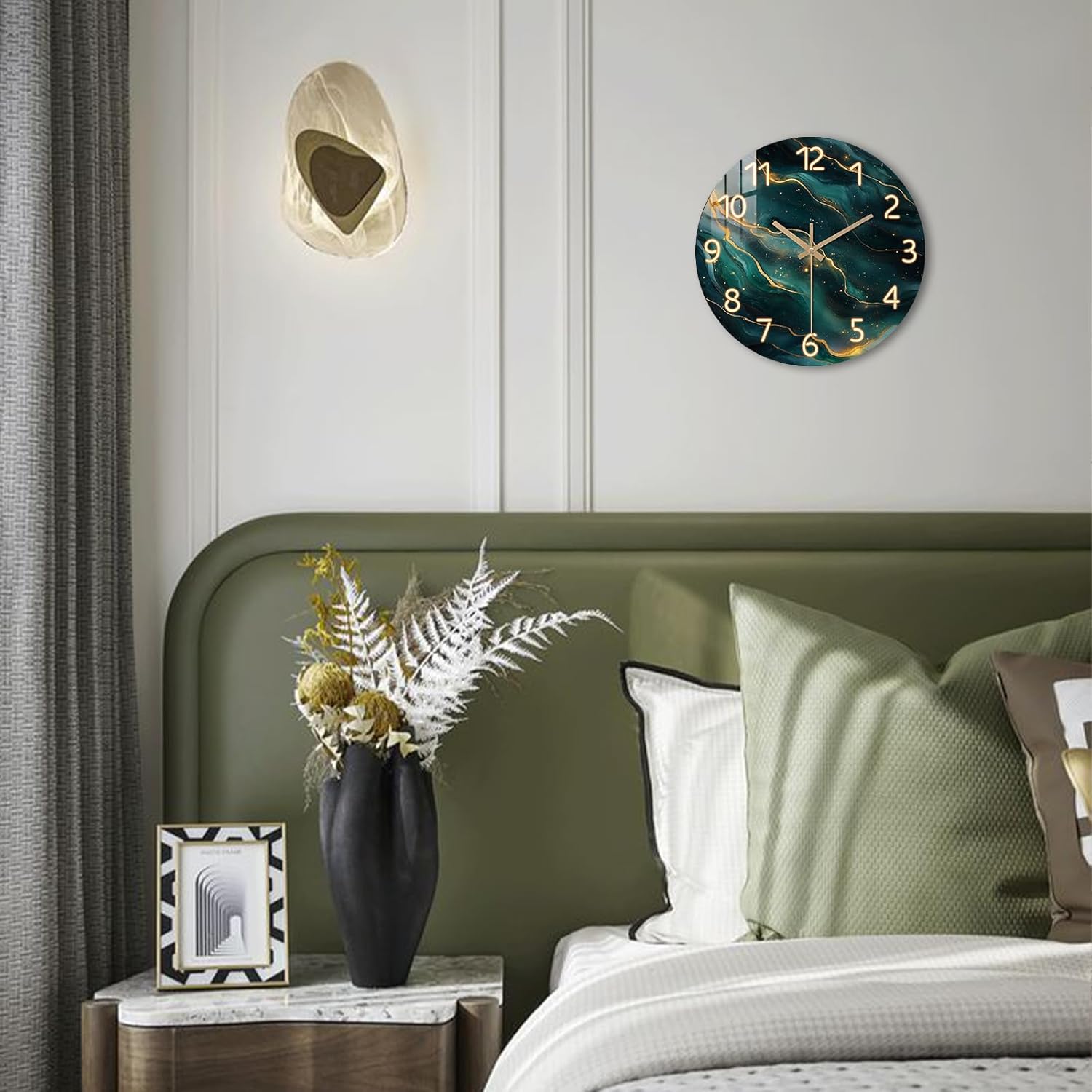 Marble Wall-Clocks for Living Room - Teal Wall Clocks Battery Operated - 14 Inch Modern Wall Clock Silent Non Ticking for Kitchen Bathroom Office Dining Room Living Room Decor