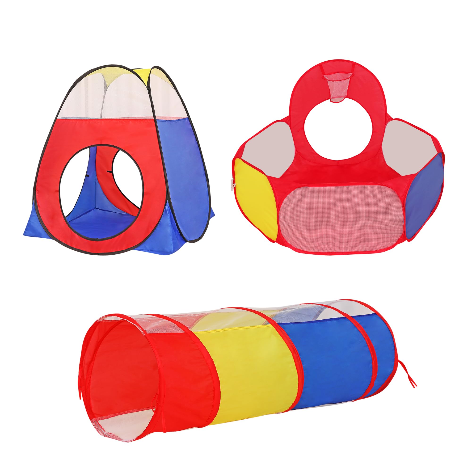 Tienda de campaña desplegable de 3 piezas, túnel de gateo, pozo de pelotas | Incluye estuche de transporte, casa de juegos interior para bebés, niños pequeños y niñas, 47 pulgadas de 6