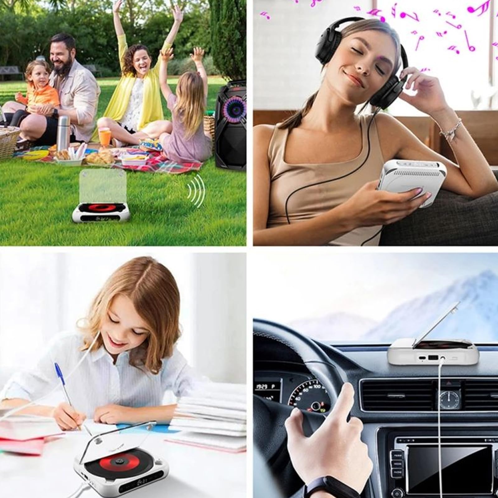 Reproductor de casetes Bluetooth CD Boombox Radio portátil Mini álbum, pequeño y portátil con Interfaz de Audio de 3,5 mm, Incluye Auriculares con Cable, Compatible con / -R/ -RW/MP3/WMA