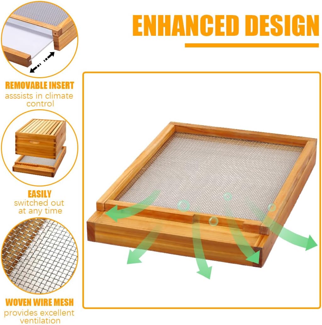 MayBee 10 Frame Screened Bottom Board Beehive Dipped in Original Beeswax, Bee Hives Kit Includes 1 Deep Box & 1 Medium Box with Beehive Frames and Wax Coated Foundations - Image 2