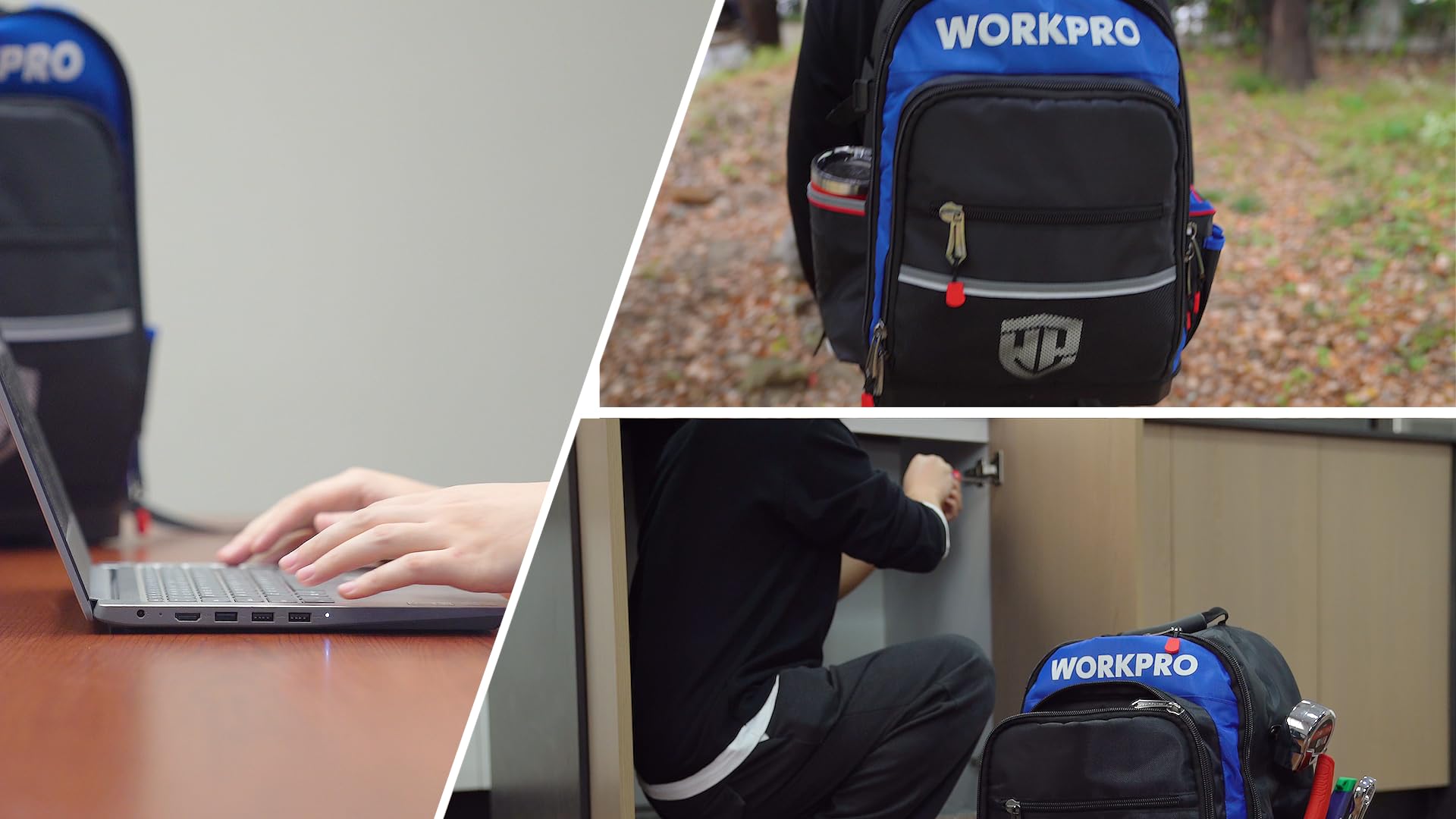 WORKPRO Mochila de herramientas con bolsillos reforzados de poliéster