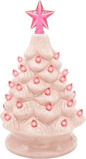 Joiedomi 7" Pink Ceramic Christmas Tree, Prelit Tabletop Christmas Tree with Extra Clear Top Star & Bulbs for Best Desk Decoration