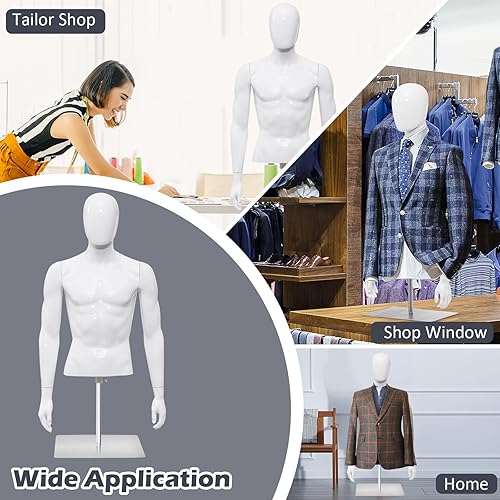 Miniatura 8 de Goplus Torso de maniquí masculino, forma de vestido de PP para hombre con soporte de metal, altura ajustable, componentes flexibles, cuerpo de