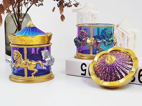 Miniatura 3 de XXKJSJJQ Moldes de silicona para frascos de resina, molde de resina de carrusel con tapas, moldes de resina de silicona para caja de almacenamiento