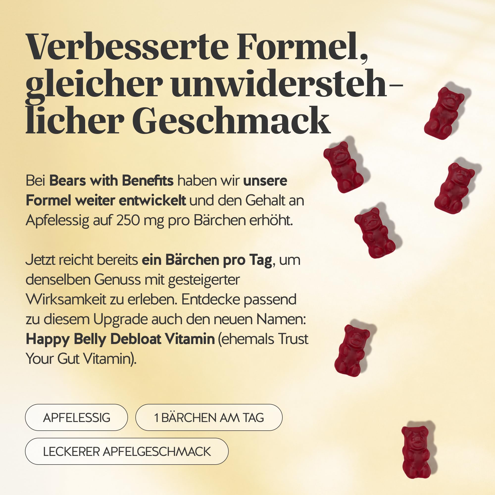 Bears with Benefits - Apfelessig mit Vitamin B12-90 Stück | mit Vitamin B12, B6 - Vorrat für 3 Monate - Zuckerfrei, Vegan