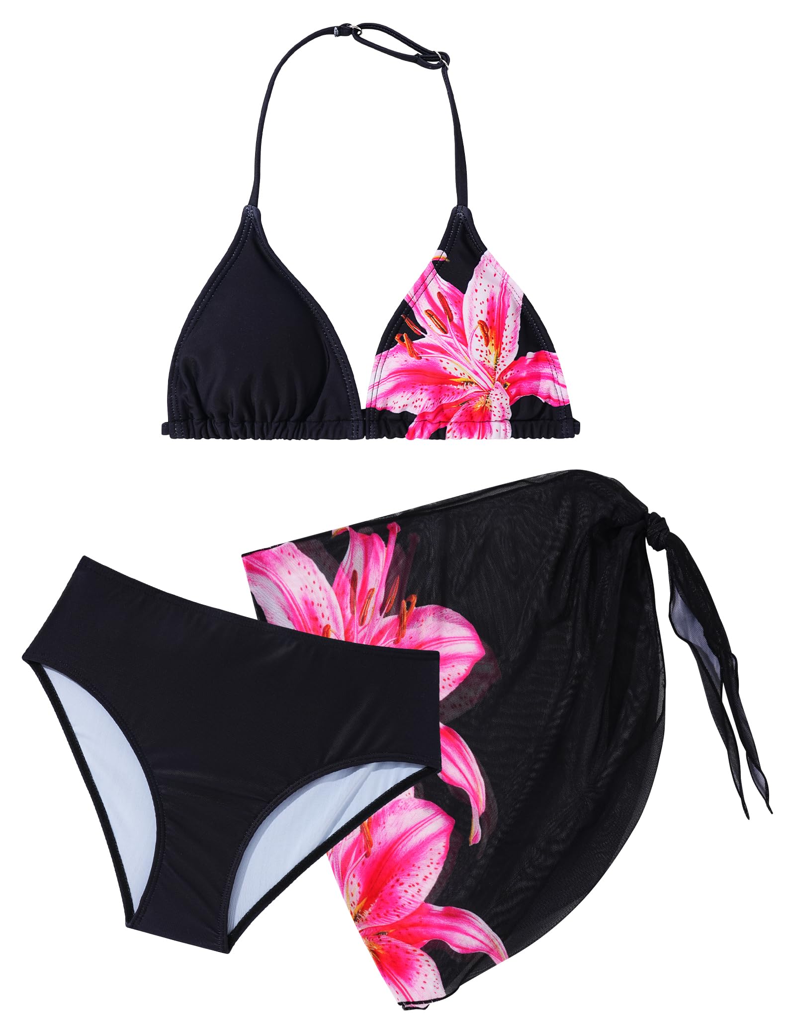 Happy Cherry Dziewczęcy zestaw bikini z regulowanym biustonoszem, majtki bikini dla dzieci, tankini, 3 sztuki, stroje kąpielowe na lato, plażę, moda kąpielowa w wieku 8-12 lat