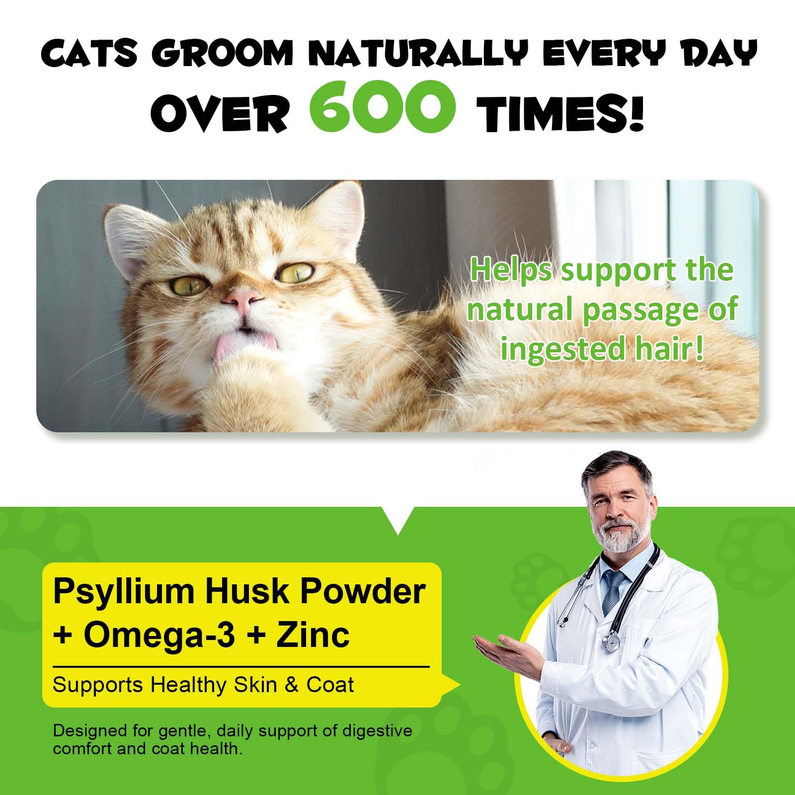 Hairball Lot de 2 traitements pour chats 200 g 60 jours avec oméga-3 et fibres alimentaires Soutient la digestion, la peau et le pelage