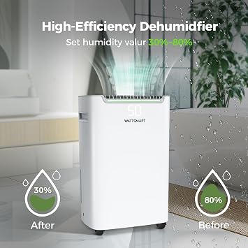 4,500 Sq Ft Basement Dehumidifier with Drain Hose, 50 Pint Dehumidifiers for Large Home with Three Operating Modes, Smart Humidity Control,