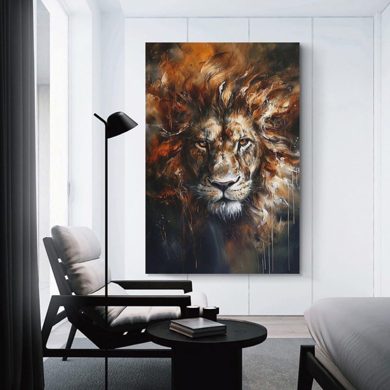 Junmoney Unframe-Style-12 Lion Portrait Painting Canvas Wall Decor, 24X36inch(60X90cm), For Flats, Guest Rooms Or Compact Rooms, Decorative Canvas Decor For Home Updates