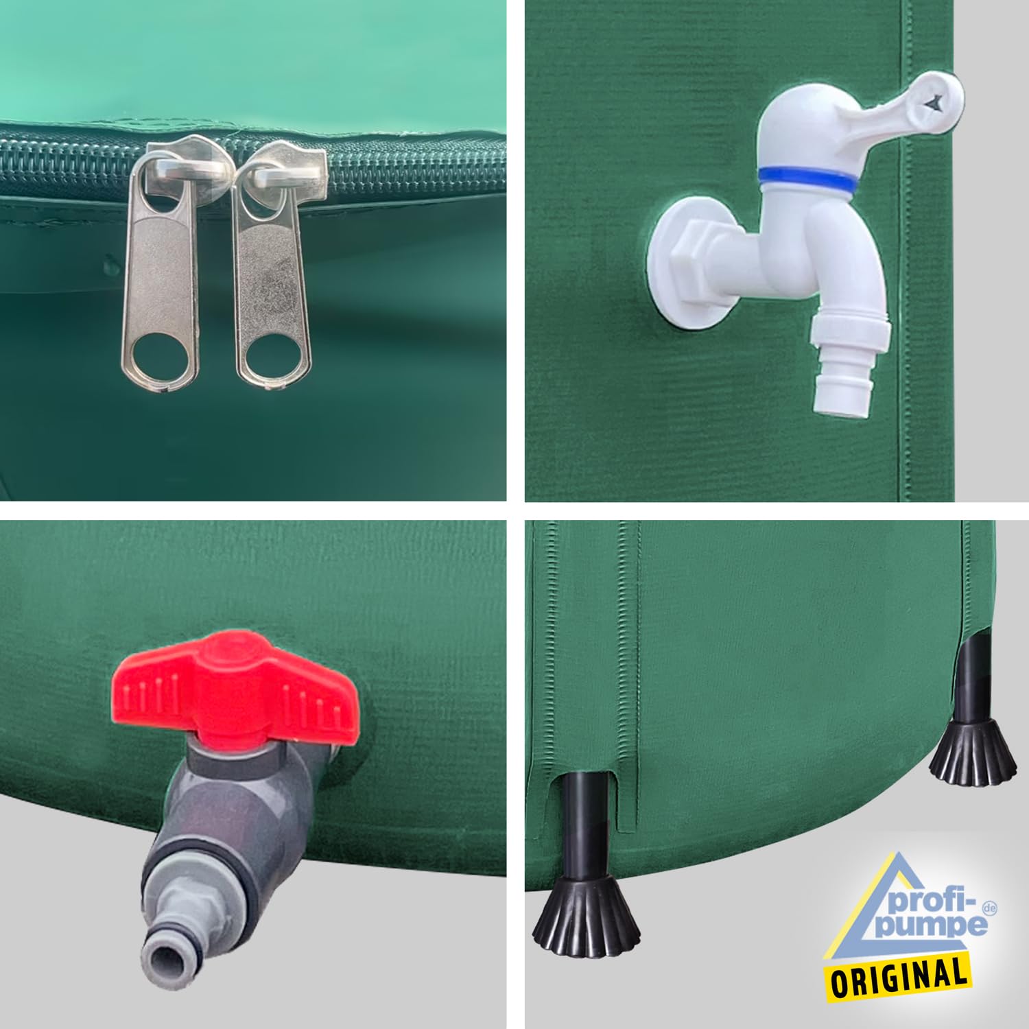 Depósito de lluvia plegable 1100L RAIN-Flex – Barril de lluvia verde con grifo | Depósito de agua de lluvia flexible de 1100 l con grifo, depósito de agua para jardín, 120 × 120
