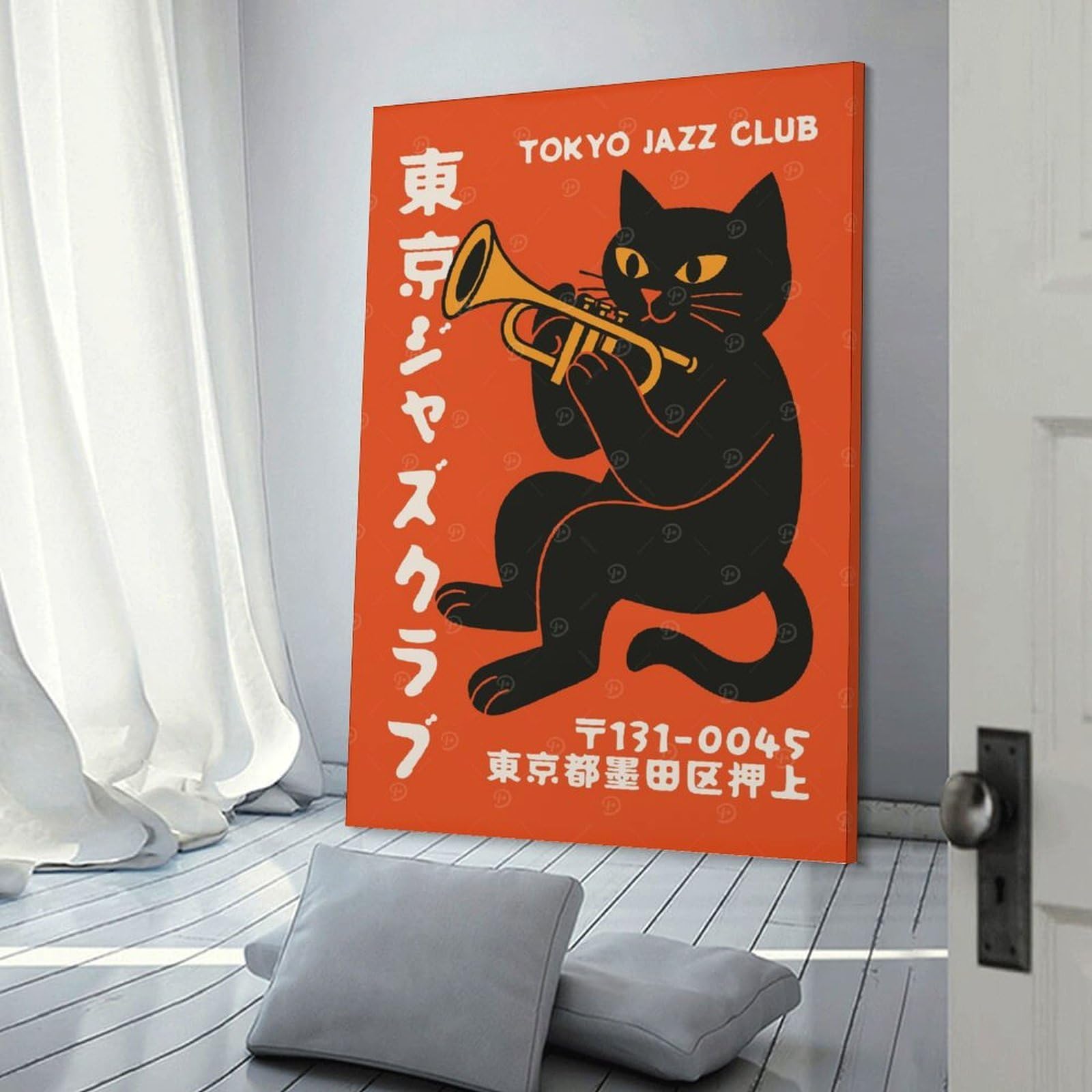 Junmoney Wall Picture Print Tokyo Jazz Club Cat Trumpet, 24x36inch(60x90cm), for Wall Displays, Bedrooms Or Room Updates, Wall Decor Suited to Curated Displays