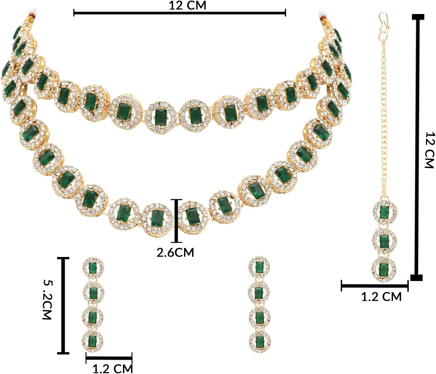 I Jewels Gold Plated Crystal Diamond Multi Layer Necklace With Earrings & Maang Tikka Jewellery Set for Women