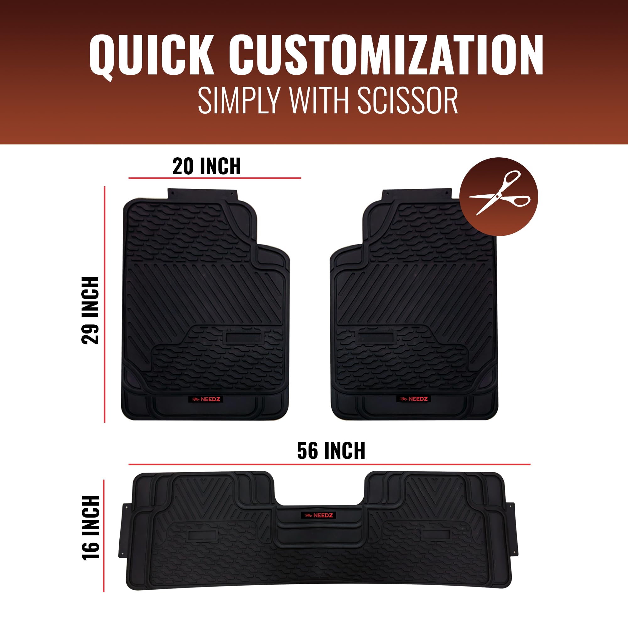 NEEDZ UltraGuard Floor Mats for Cars Trucks and SUVs HydroShield Waterproof Weather-Resistant Sturdy Rubber Customizable Trim-to-Fit Protection Anti-Slip — view 5